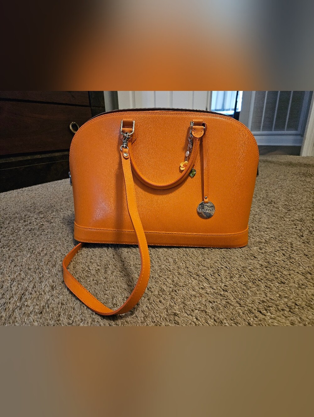 Pulicati Orange Dome Satchel with Detachable Strap